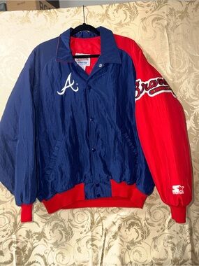 STARTER Navy and Red Braves Coach Jacket